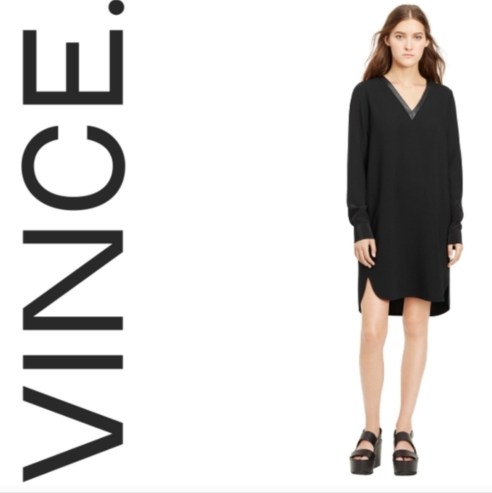 VINCE. Black Mixed Media Long Sleeve Dress
